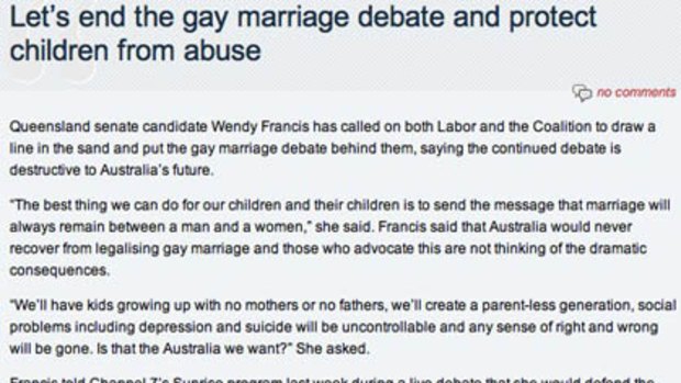 A screen grab of Francis' statement.