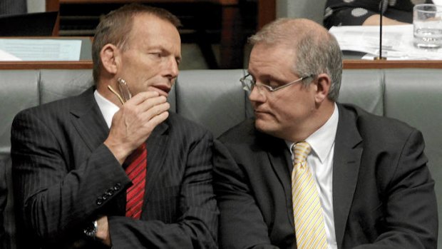 Follow the leader … Morrison with Tony Abbott during question time in federal parliament.