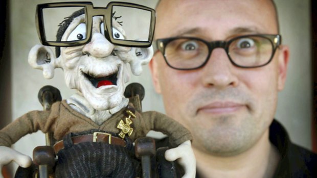 Adam Elliott with  Len, a character from Mary and Max.