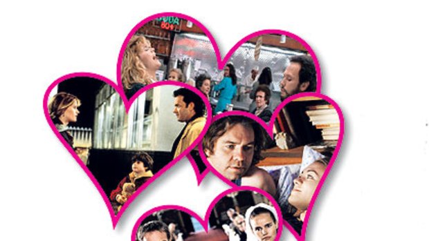 Clockwise from top: that scene from <i>When Harry Met Sally</i>; local romcom <i>I Love You Too</i>; forthcoming Melbourne film <i>The Wedding Party</i>; <i>Sleepless in Seattle</i>. IMAGE: MIRIAM RUDOLPH
