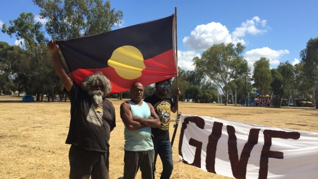 Greg Martin, Herbert Bropho and Aaron Hubert believe Heirisson Island should be returned to its traditional owners. 