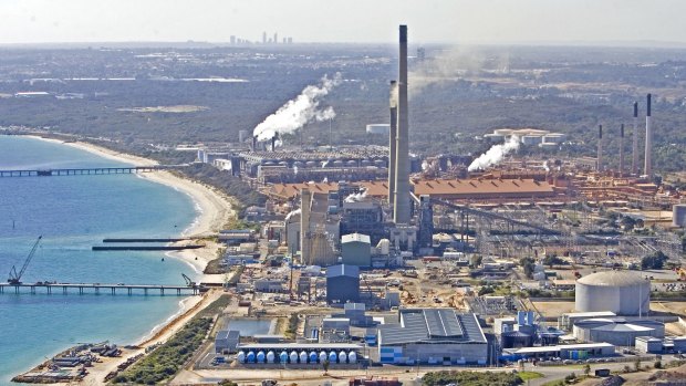 The Kwinana desalination plant in the foreground with Alcoa Refinery at the rear
