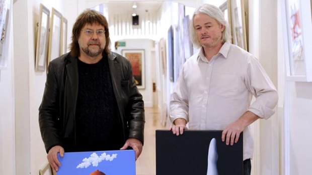 Back again &#8230; James Willebrant and Katoomba Fine Art Gallery director Geoff White with the two stolen paintings.