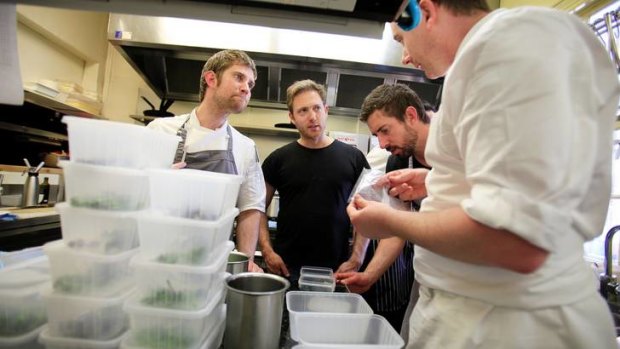 Chefs (from left) James Snelleman from Attica, Luke Burgess of Garagistes, David Moyle (The Stackings) and Royal Mail Hotel's Dan Hunter cook up a storm at Attica.