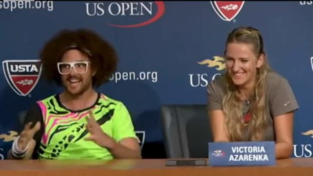 Redfoo joined Victoria Azarenka for a press conference ahead of her first US Open quarter final match in 2012.