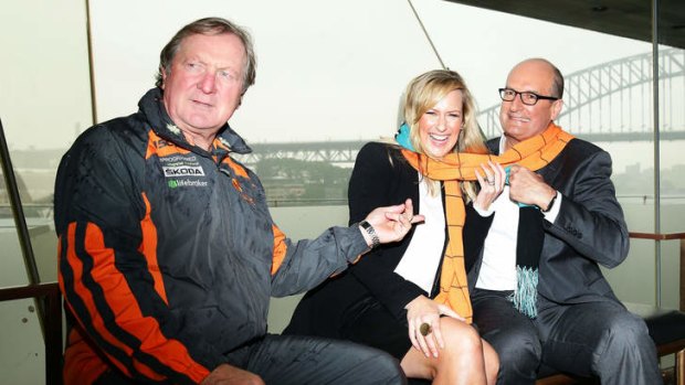 Drumming up support: GWS coach Kevin Sheedy with breakfast television hosts Melissa Doyle and David Koch on Wednesday.