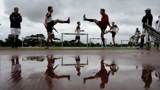 Reflective glory: The Wanderers hop into their training at Blacktown on Tuesday.