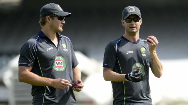 "I don't care what's happened in the past": Shane Watson with captain Michael Clarke before the Lord's Test.