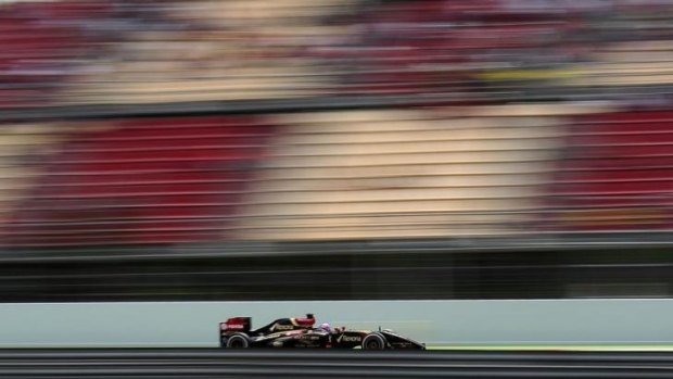 Lotus' French driver Romain Grosjean  drives during the third practice session at the Circuit de Catalunya in Montmelo on the outskirts of Barcelona ahead of the Spanish Formula One Grand Prix.