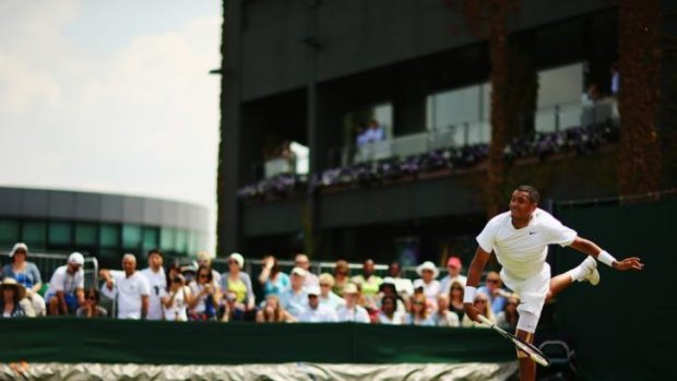 Nick Kyrgios in action during his round one win at Wimbledon.