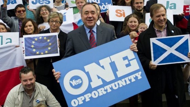 Scotland's First Minister Alex Salmond campaigning in Edinburgh.