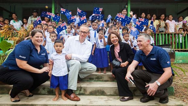 The Carrs at an AusAID-funded school in Burma.