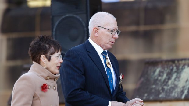 NSW Governor David Hurley arrives at the State Funeral for The Honourable John Richard Johnson.