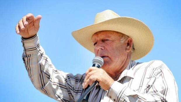 Racist remarks have been widely criticised ... Rancher Cliven Bundy speaks during a news conference near his ranch on Thursday in Bunkerville, Nevada.