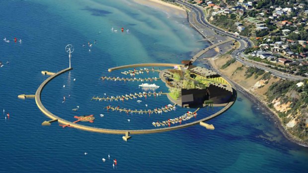 An artist's impression of the concept for the proposed $90 million Frankston marina, which is awaiting ministerial approval.