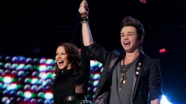 Kylie Minogue with the winner of the X Factor 2011,  Reece Mastin.