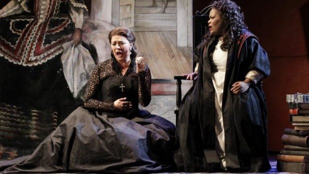 Milijana Nikolic (Princess Eboli) and Latonia Moore (Elisabeth de Valois) in Opera Australia's Don Carlos.  