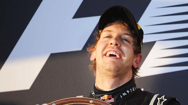 Sebastian Vettel shows the elation of winning the first grand prix of the year.