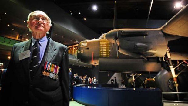 Original squadron member,86-year-old Alex Jenkins under G for George, a second world war no 460 squadron Lancaster Bomber. <i>Photo: Andrew Sheargold</i>