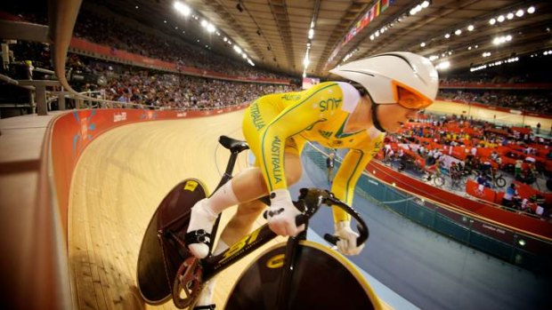 Anna Meares at the Velodrome during the London 2012 Olympics.