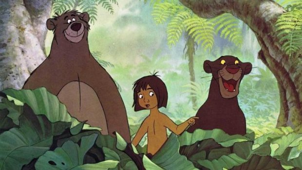 Baloo, Mowgli and Bagheera in Disney's <i>The Jungle Book</i> (1967).