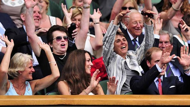 Mexican wave ...  Catherine, the Duchess of Cambridge, and husband Prince William join in the fun.