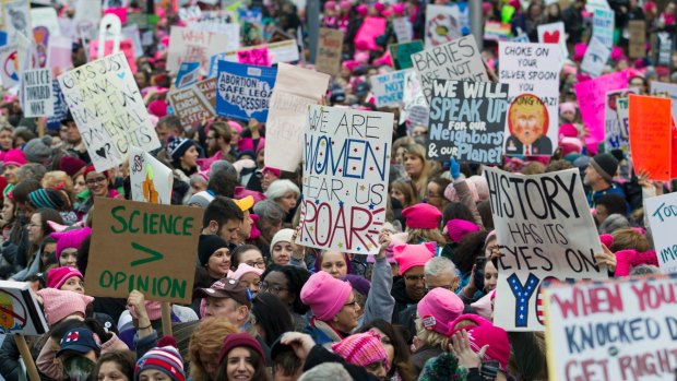 A sea of protest signs: Record crowds of protesters attended the Women's March in Washington in January.