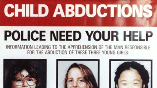 A poster seeking information about the abduction of Sharon Wills, Nicola Lynas and Karmein Chan.