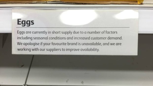 A note to Coles customers in Bunbury also noted a drop in egg supply.