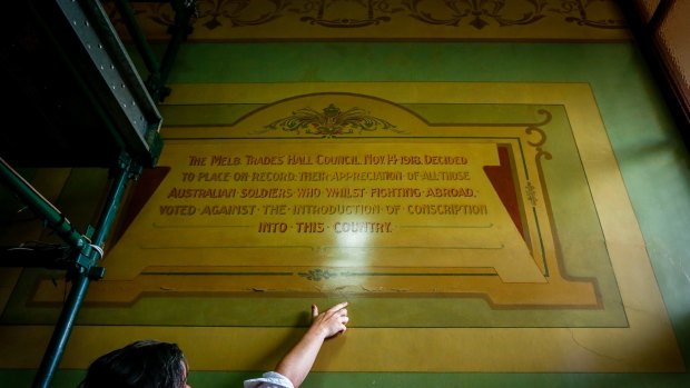 The mural commemorating soldiers that voted against conscription in Trades Hall. 