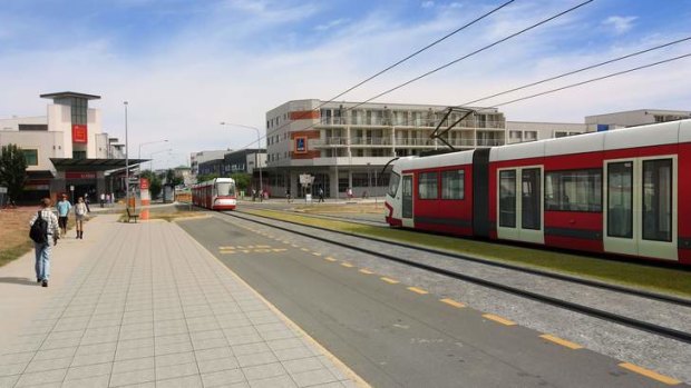 Artist's impression of light rail in Canberra
