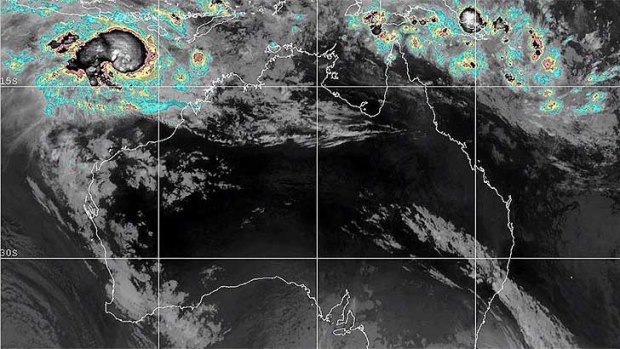 This satellite image shows Cyclone Narelle forming off the north-west coast of WA. <b>Map from:</b> Higgins Storm Chasing Facebook page.