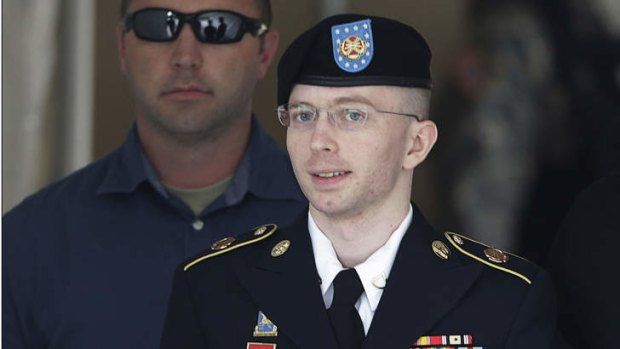 US Army Private First Class Bradley Manning departs the courthouse at Fort Meade, Maryland after his guilty verdicts were announced.
