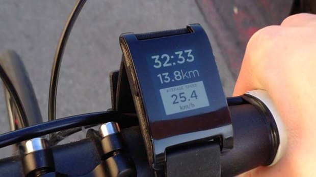 A Pebble prototype mounted on a bike.