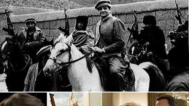 Charlie Wilson ... on a white horse while in Afghanistan, with a an old rifle and as portrayed by Tom Hanks in the movie.