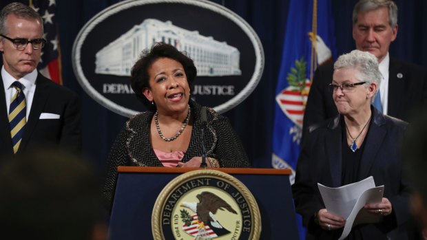 Attorney General Loretta Lynch announces the VW resolutions. 