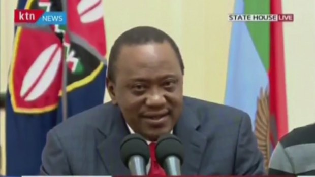 Kenyan President Uhuru Kenyatta speaks to the nationon Friday.