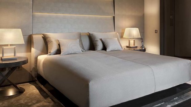 A guest room in the Armani hotel, Milan.
