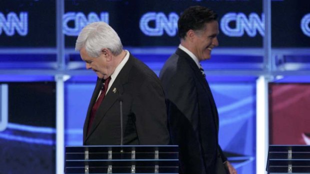 Sparring partners ... Newt Gingrich, left, and Mitt Romney.