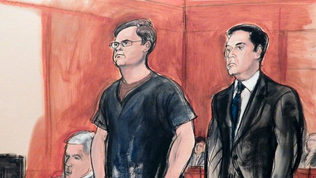 In this May 25, 2016, courtroom drawing, defendant Evgeny Buryakov, left, stands with his attorney Scott Hershman during sentencing on espionage charges in New York. 