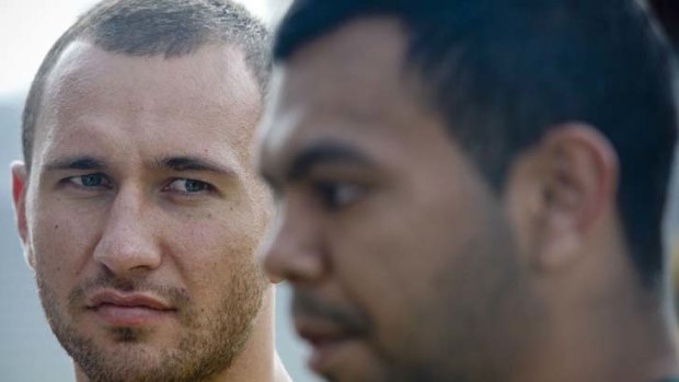 Tete-a-tete &#8230; Wallabies teammates Quade Cooper and Kurtley Beale, who had a disagreement before the Test in France last year.