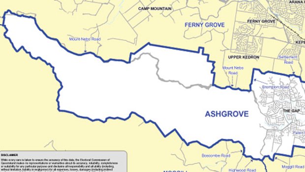 The state electorate of Ashgrove. <b><a href="http://images.brisbanetimes.com.au/file/2011/03/22/2245196/Ashgrove.pdf">Click here to view full size. </b></a>