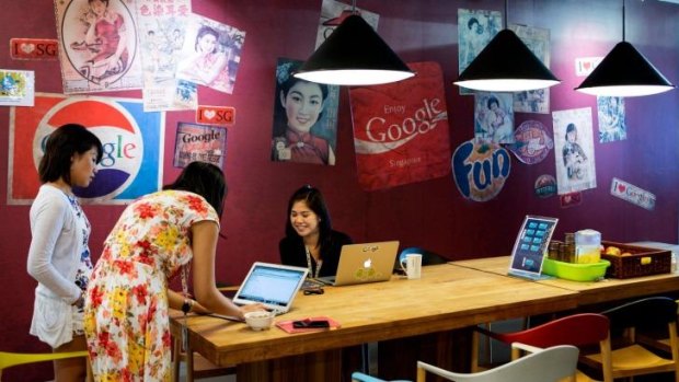 Employees meet in one of the communal spaces at the Google offices in Singapore earlier this month.