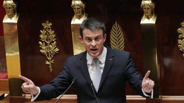 French Prime Minister Manuel Valls delivers a speech about the situation in Greece before a non-binding vote at the National Assembly in Paris.