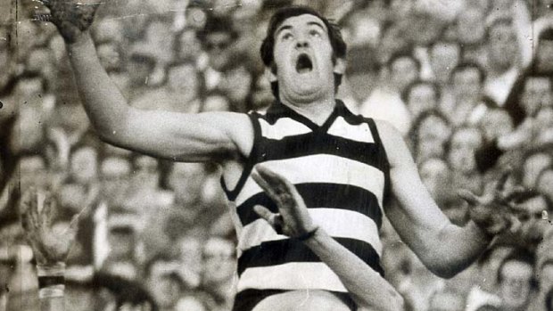 Doug Wade flies a mark at Kardinia Park in the late 1960s.