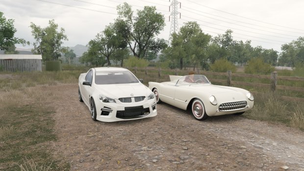 Old meets new: my '53 Corvette alongside the GTS HSV Maloo. 