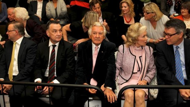 Anthony Albanese, Craig Emerson, Bob and Blanche Hawke at Greg Combet's book launch, <i>The Fights of My Life</i>.