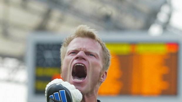Hungry for victory ... Goalkeeper Oliver Kahn of Germany celebrates a win during the 2002 World Cup in South Korea.