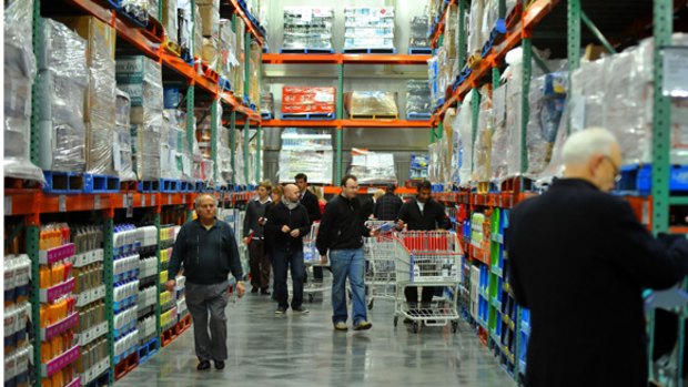 First day of trade ... budget-conscious shoppers hit Costco's Docklands store.