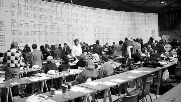The tally room in 1987.